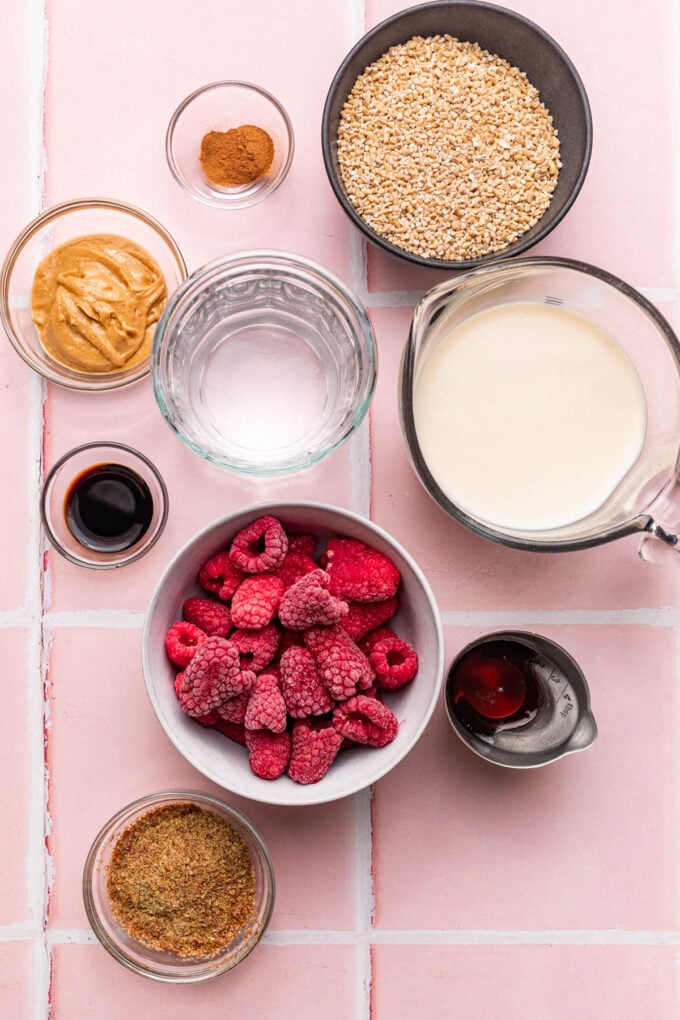 steel cut overnight oats ingredients in bowls