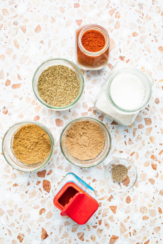 herbs and spices in jars